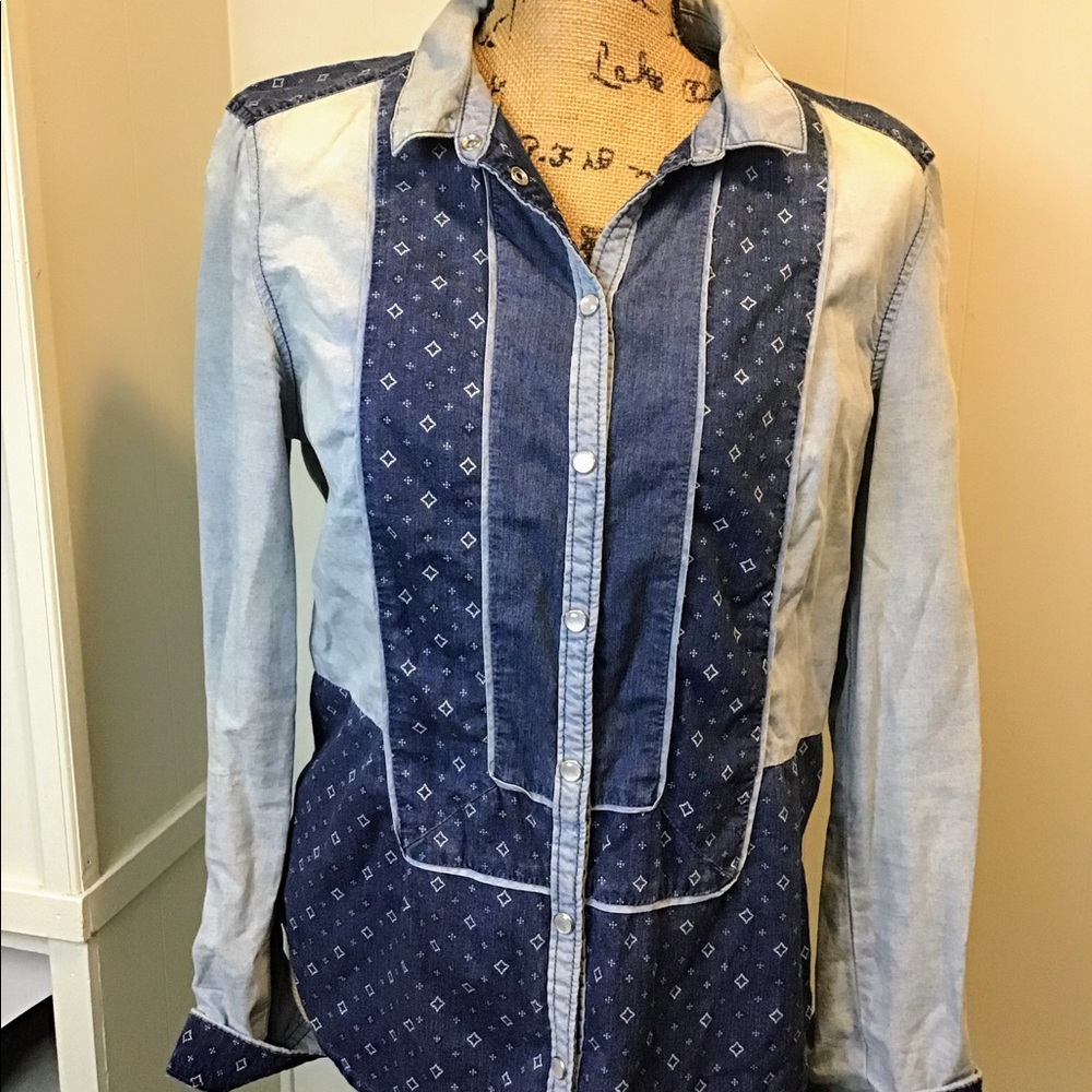Anthropologie western shirt jean chambray denim